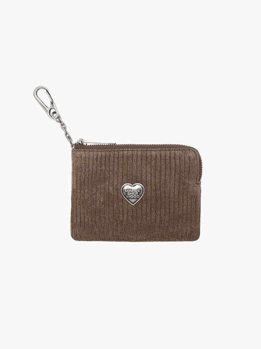 HEART ZIPPER WALLET_SILVER LOGO_cocoa corduroy suede
