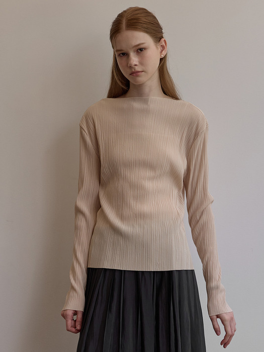 Boat neck crease top - Yellow beige