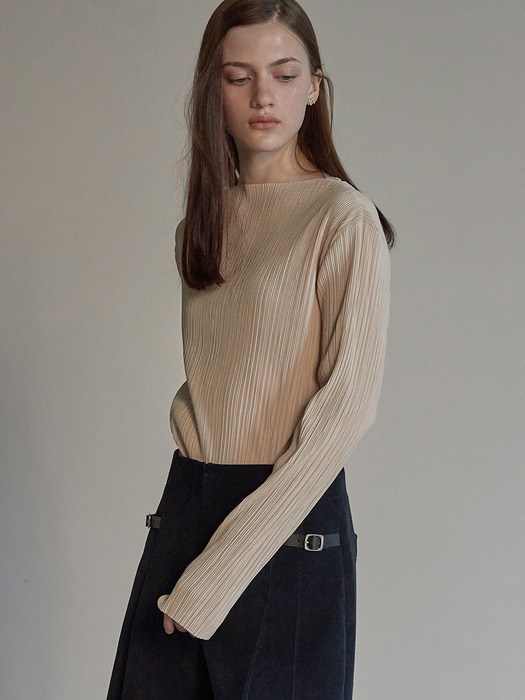 Boat neck crease top - Yellow beige