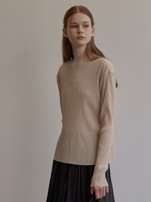 Boat neck crease top - Yellow beige