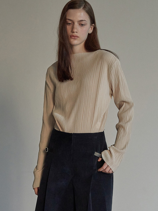 Boat neck crease top - Yellow beige