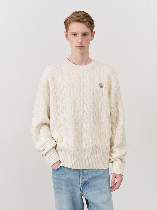 UNISEX CABLE CREWNECK SWEATER IVORY_M_UDSW4C105IV