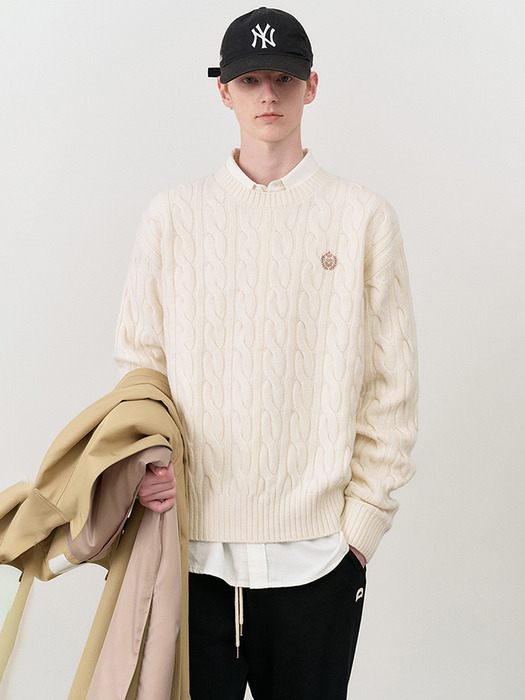 UNISEX CABLE CREWNECK SWEATER IVORY_M_UDSW4C105IV