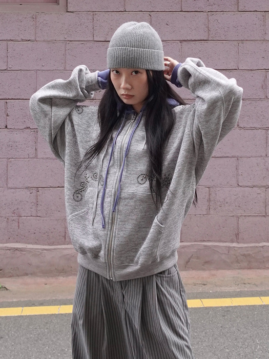 ORNAMENT STUDDED HOODIE_ONZI_EDITION, GREY