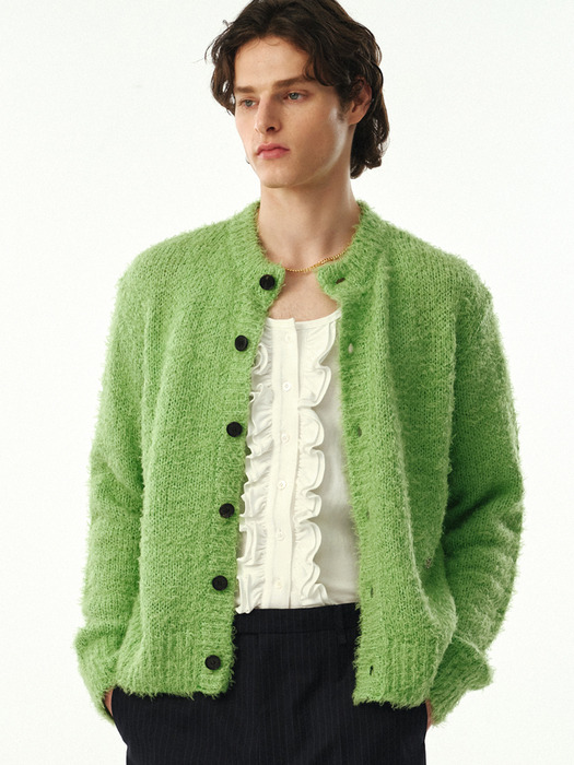 UNISEX, Hairy Round Knit Cardigan / Apple Mint