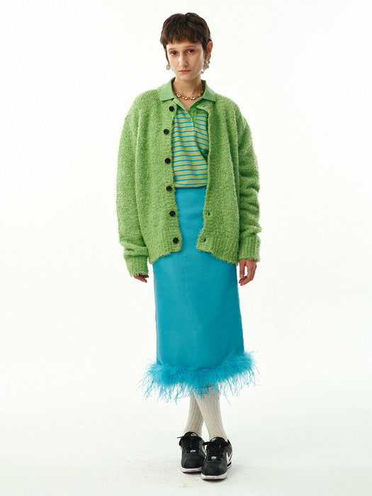 UNISEX, Hairy Round Knit Cardigan / Apple Mint