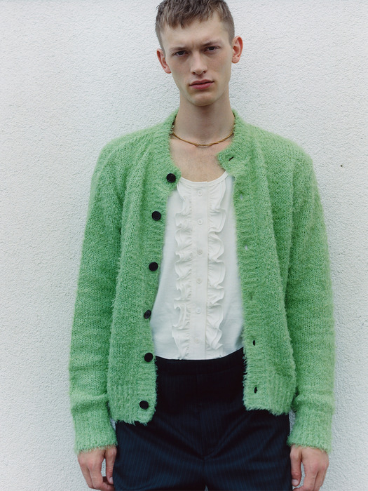 UNISEX, Hairy Round Knit Cardigan / Apple Mint