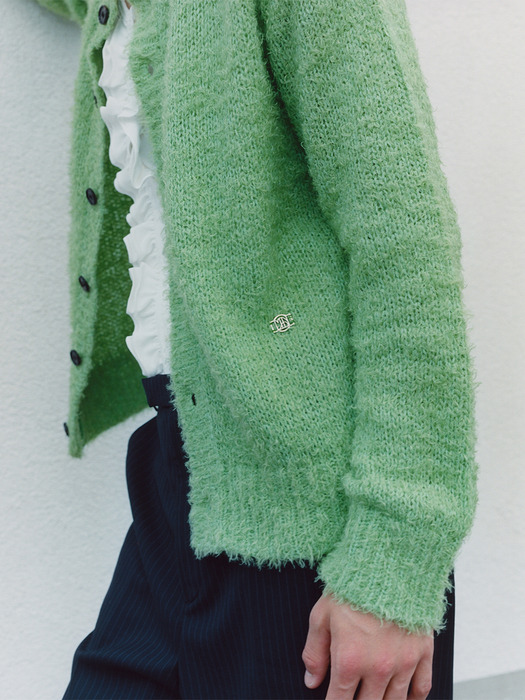 UNISEX, Hairy Round Knit Cardigan / Apple Mint