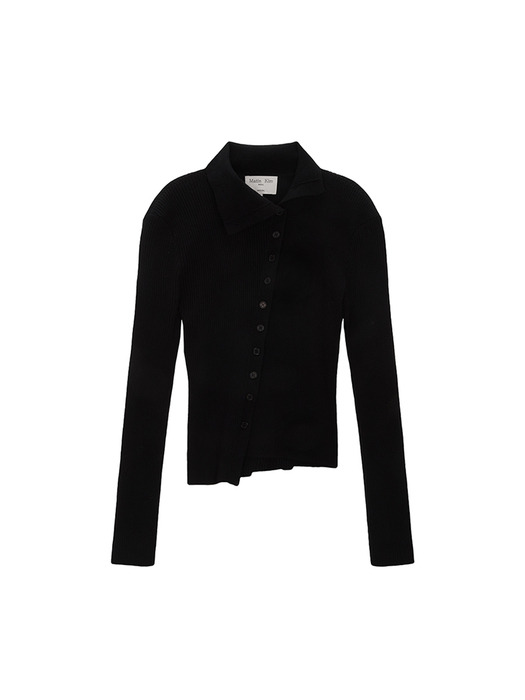 DIAGONAL BUTTON POINT SLIM CARDIGAN IN BLACK