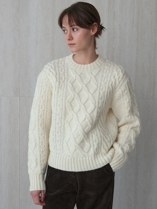 shaggy hair aran knit (cream)