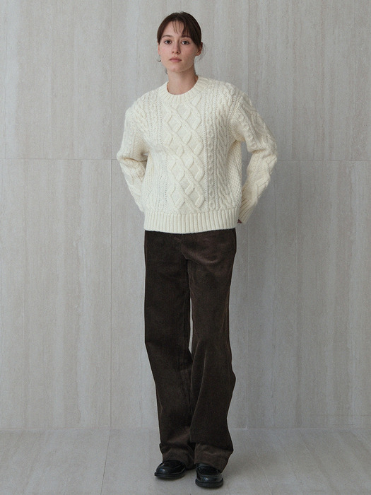 shaggy hair aran knit (cream)