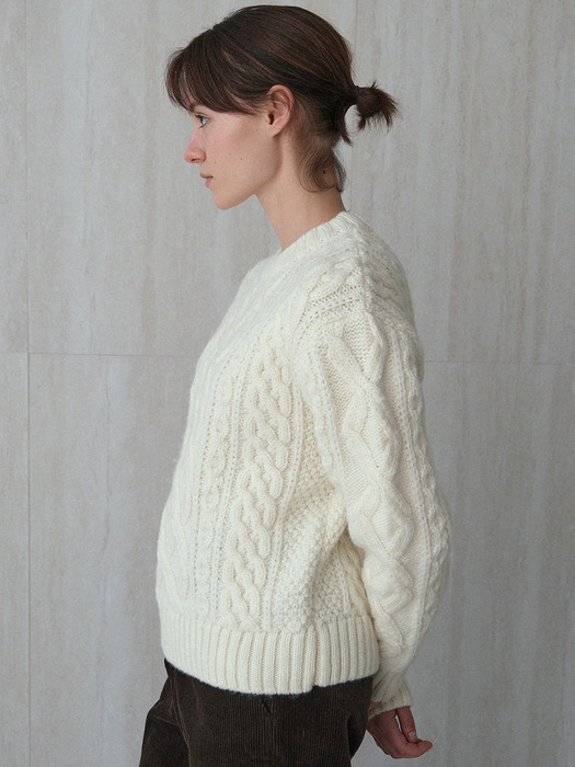 shaggy hair aran knit (cream)