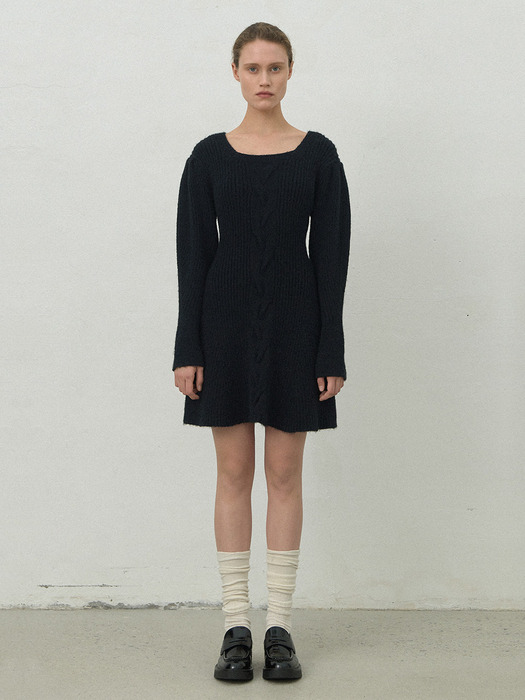 CABLE PUFF SLEEVE KINT DRESS(OP-6233)