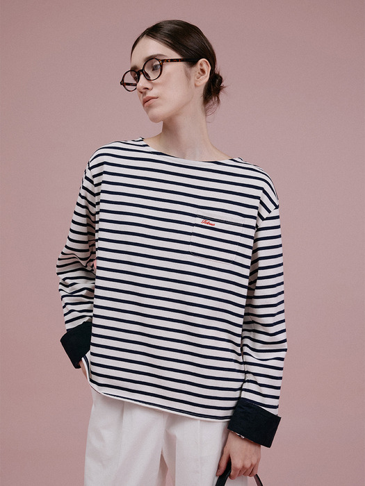 NUER STRIPE T-SHIRT IN [IVORY NAVY]