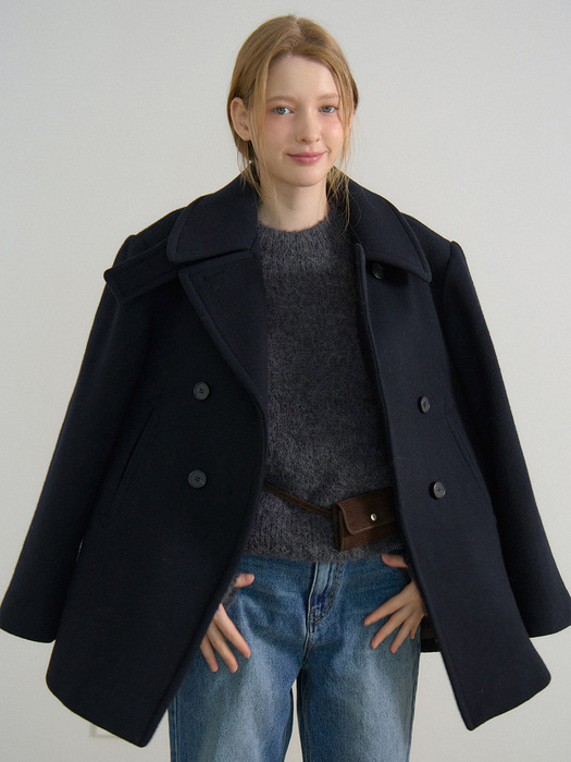 DOUBLE BREASTED BUTTON HALF COAT_NAVY