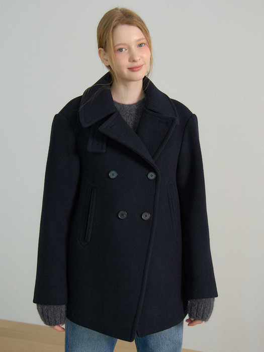 DOUBLE BREASTED BUTTON HALF COAT_NAVY