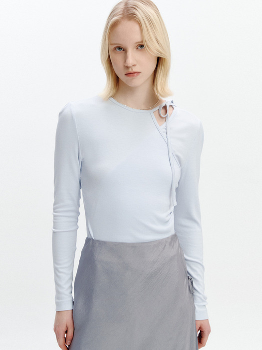 Asymmetric Strap T-blouse LIGHT BLUE
