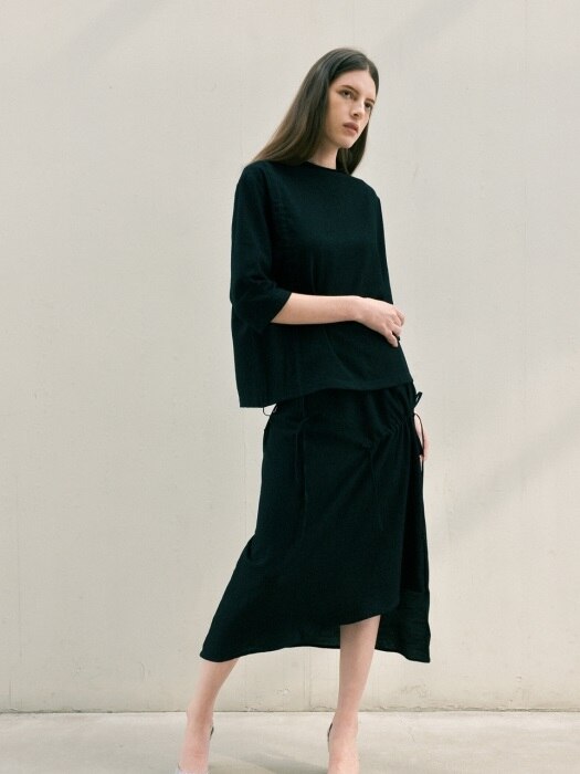 shirring long skirt - black