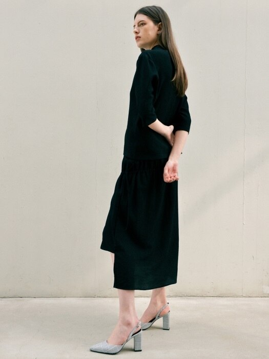 shirring long skirt - black