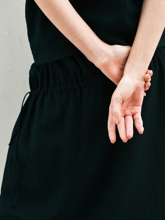 shirring long skirt - black
