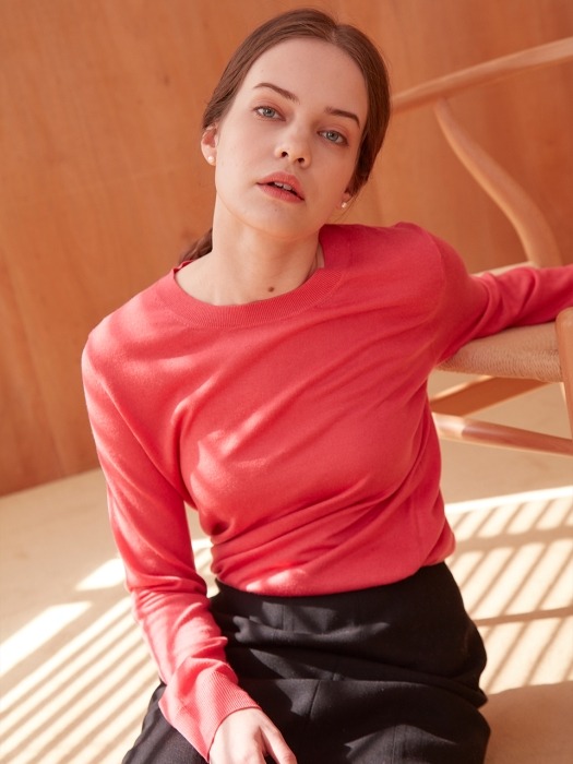 BASIC CASHMERE C- NECK KNIT (CORAL PINK)