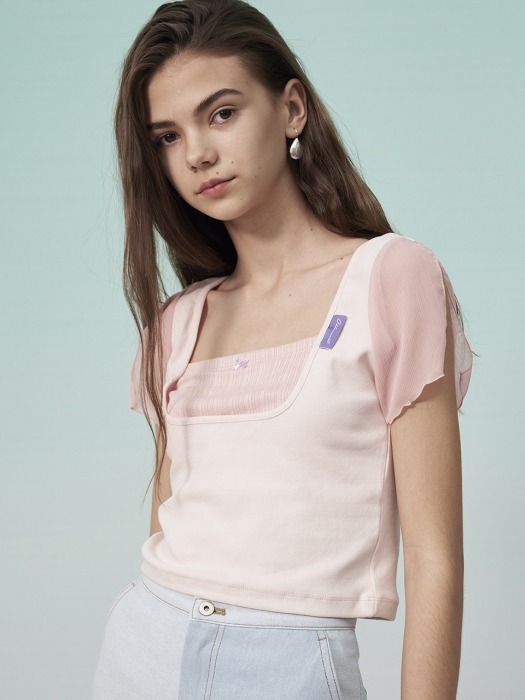 LAYERED SQARE NECK TOP_PINK