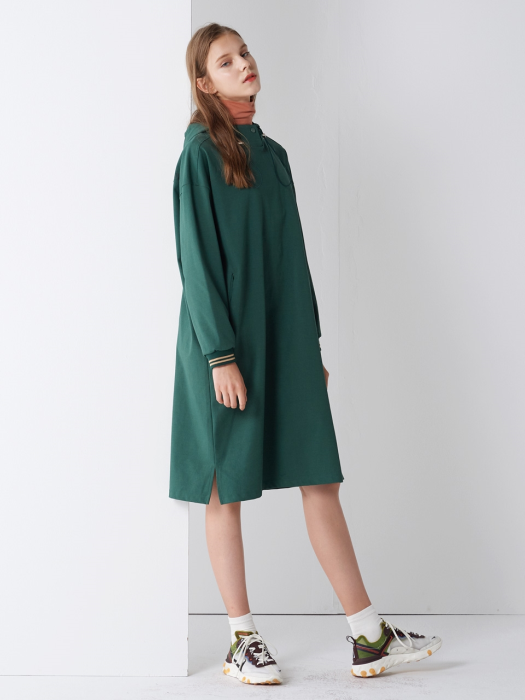 BAR-CODE LONG HOOD ONE-PIECE GREEN