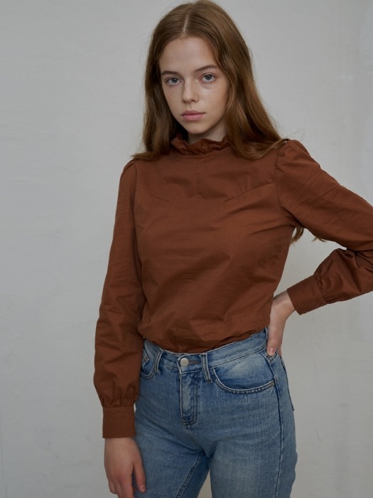 maren frill blouse brown