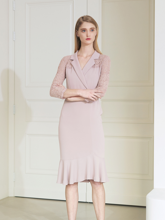 ZELDA / TAILORED STYLE MERMAID LACE DRESS(pink)