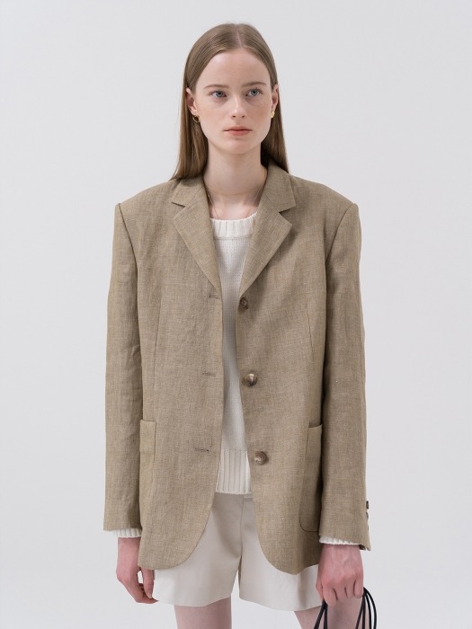 SS20 Natural Linen Blazer Khaki