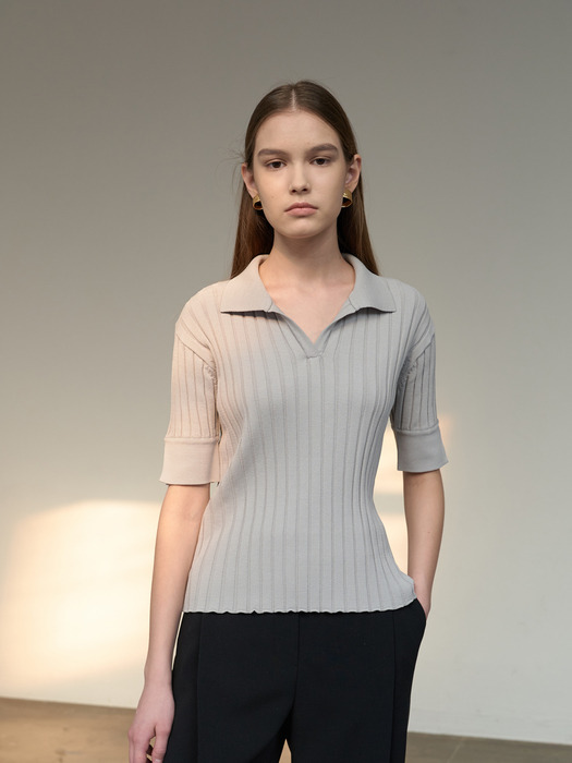 TTS RIBBED COLLAR KNIT TOP 4COLOR