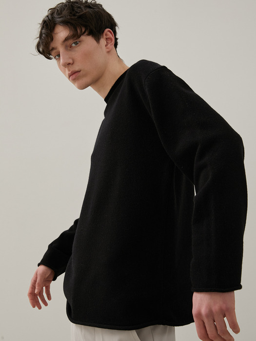 Plain Round Neck Sweater (BLACK)