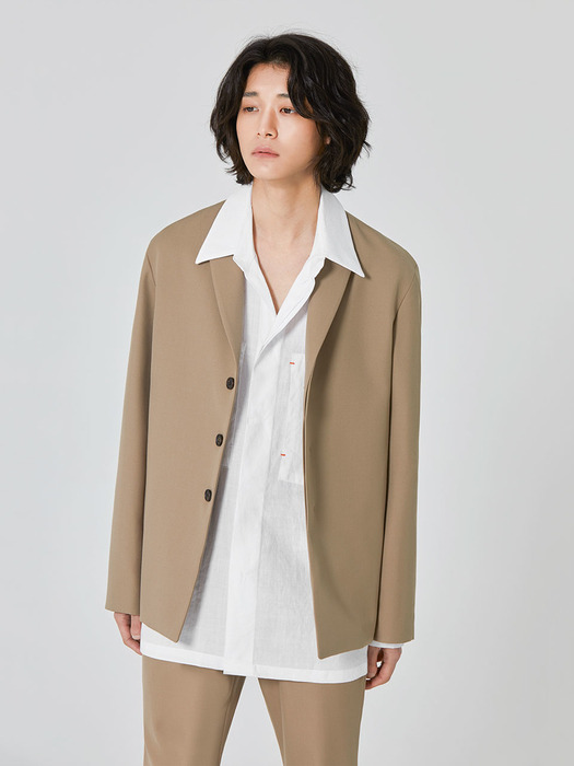 [UNISEX] ANDER Wool 3-Button Jacket_Beige (Set-up)