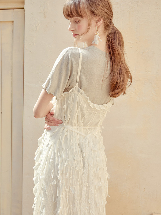 [단독]Slip Pleats Ruffle Dress, Ivory