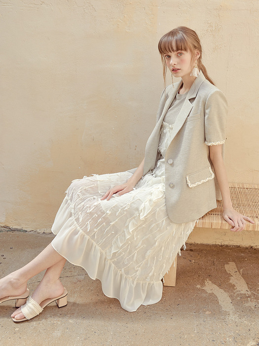 [단독]Slip Pleats Ruffle Dress, Ivory