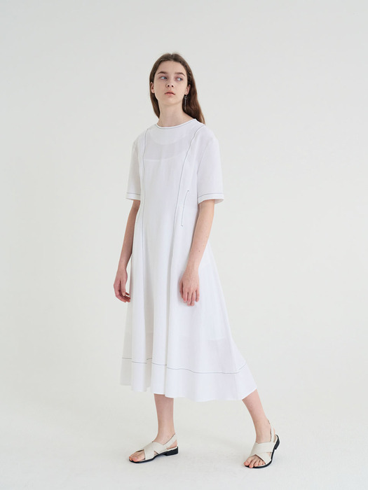 20 SUMMER_White Flare Stitch Dress