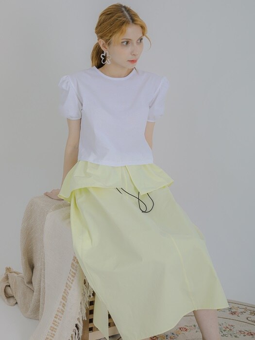 Cloud shirring long skirt (lemon yellow) 