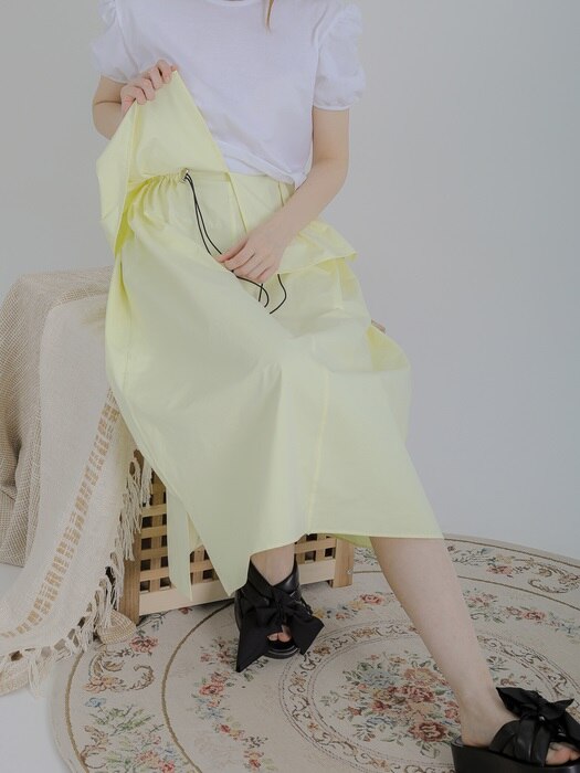Cloud shirring long skirt (lemon yellow) 