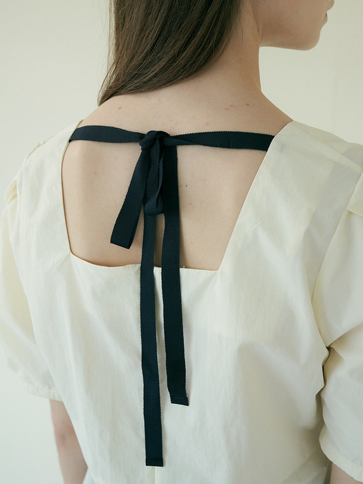 comos386 square-neck ribbon peplum blouse (yellow)