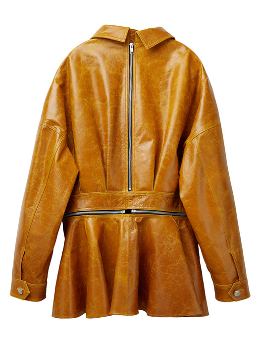 Lamb skin zipper jacket_yellow