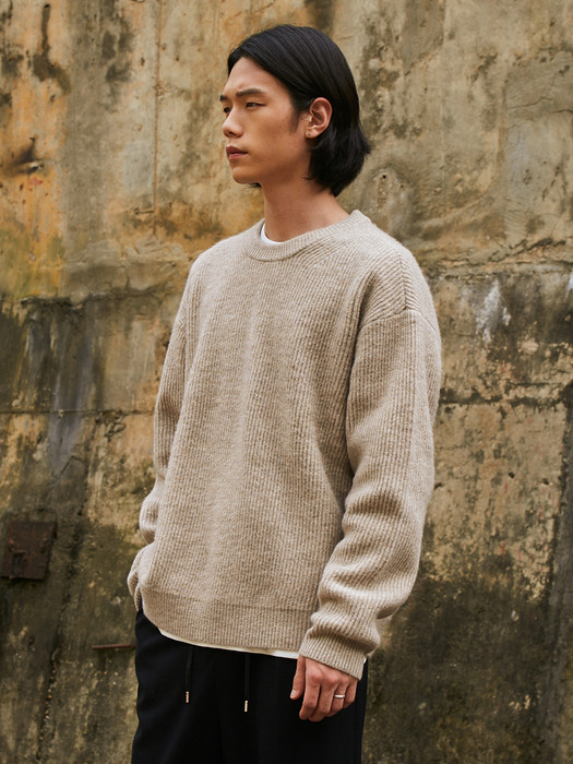 멜란지 리브드 풀오버 MELANGE RIBBED PULLOVER (OATMEAL)