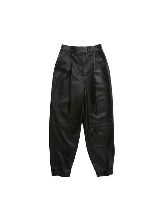 [N]HONGDAE Leather jogger pants (Black)