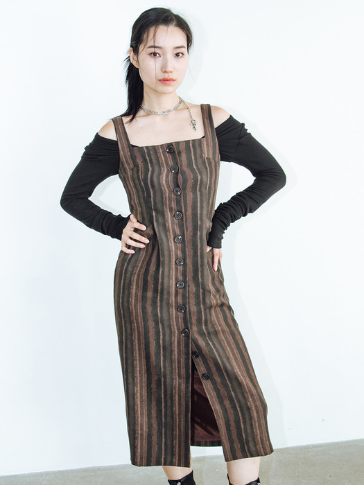 Square neck long onepiece (brown)