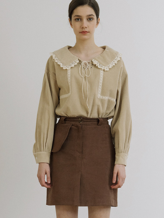 monts 1210 corduroy lace-up blouse (light beige)