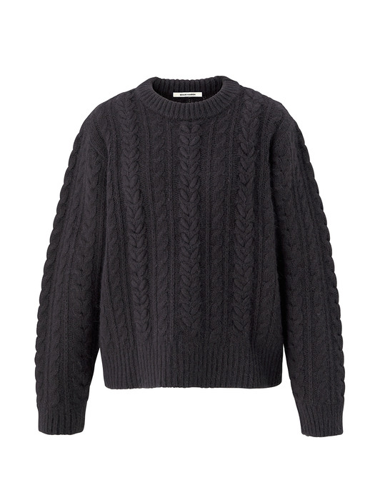 Embroidery cable angora knit pullover - Charcoal