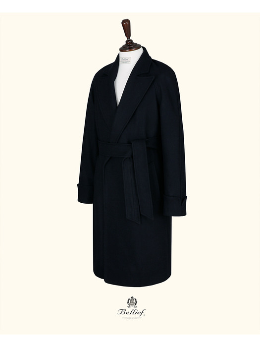 Wool soft Raglan Robe Coat (Navy)