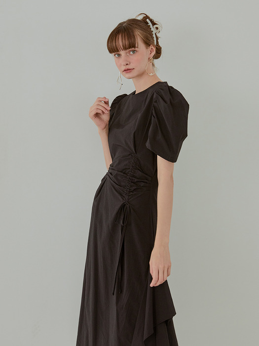 Pintuck String Dress, Black