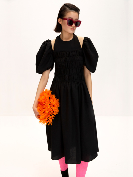 Smocked Halterneck Dress_Black