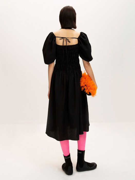 Smocked Halterneck Dress_Black