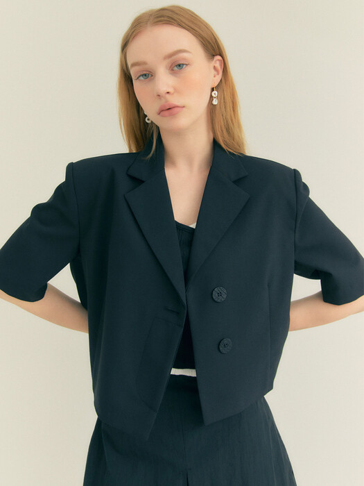 Crop Unbal Half Sleeve Jacket (Black)